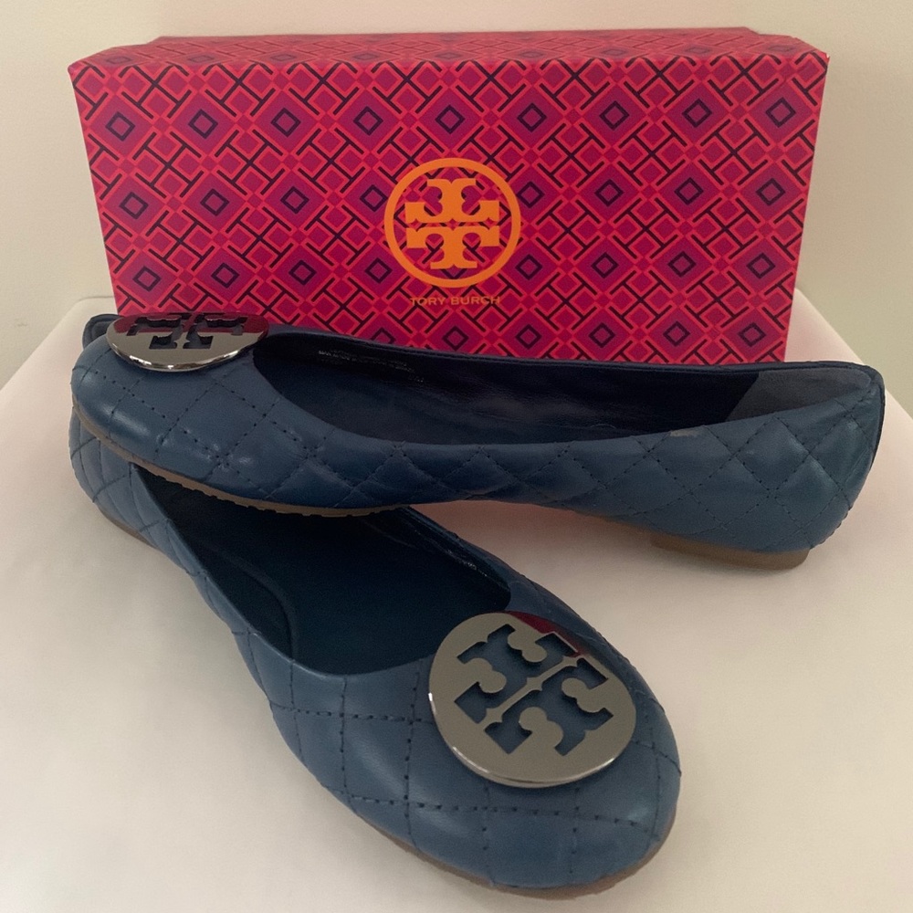 Tory Burch Quinn Flats - Blue/Graphite Sz 8